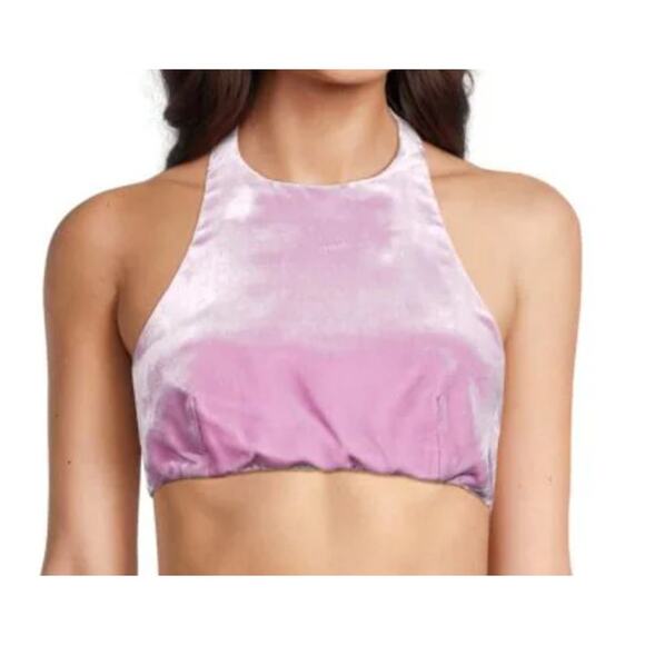 Valentino Velvet Halter Crop Top In Water Lilac - Picture 3 of 8